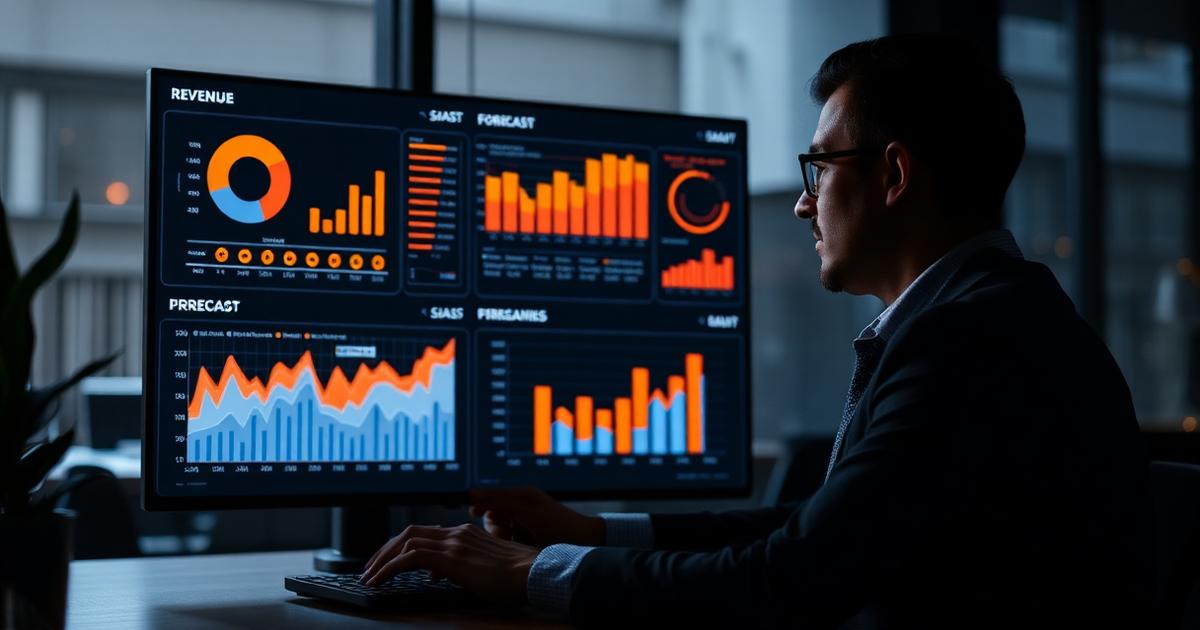 Gestor analisando dashboard de forecast e projeção de receita em vendas B2B