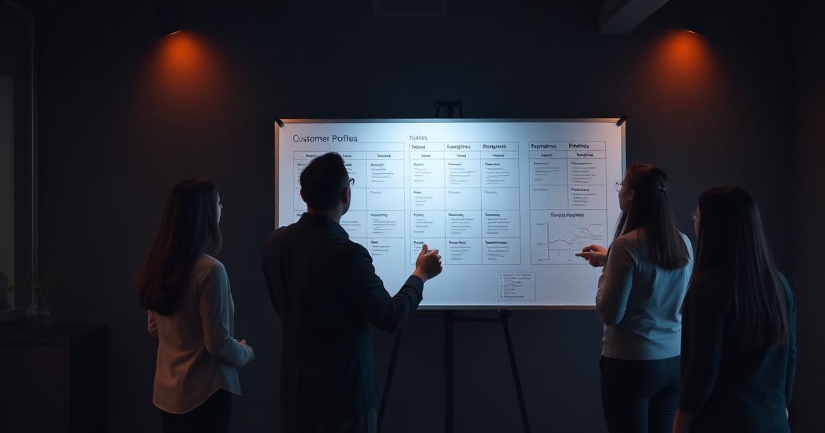 Time comercial analisando perfis de clientes e segmentação estratégica em reunião